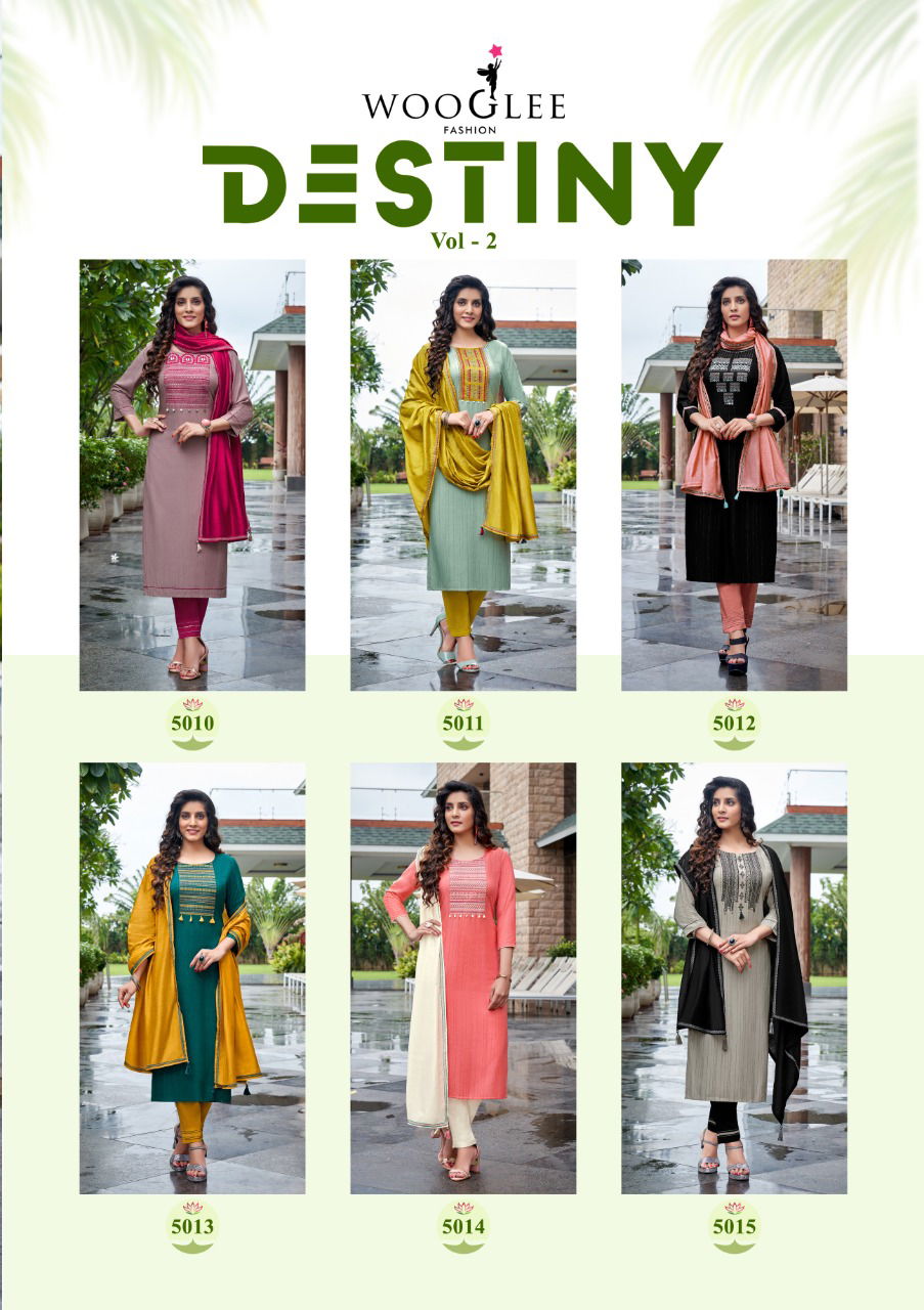 Wooglee Destiny 2 Festive Wear Heavy Fancy Viscose Weaving With Lurex Kurti With Botton And Dupatta